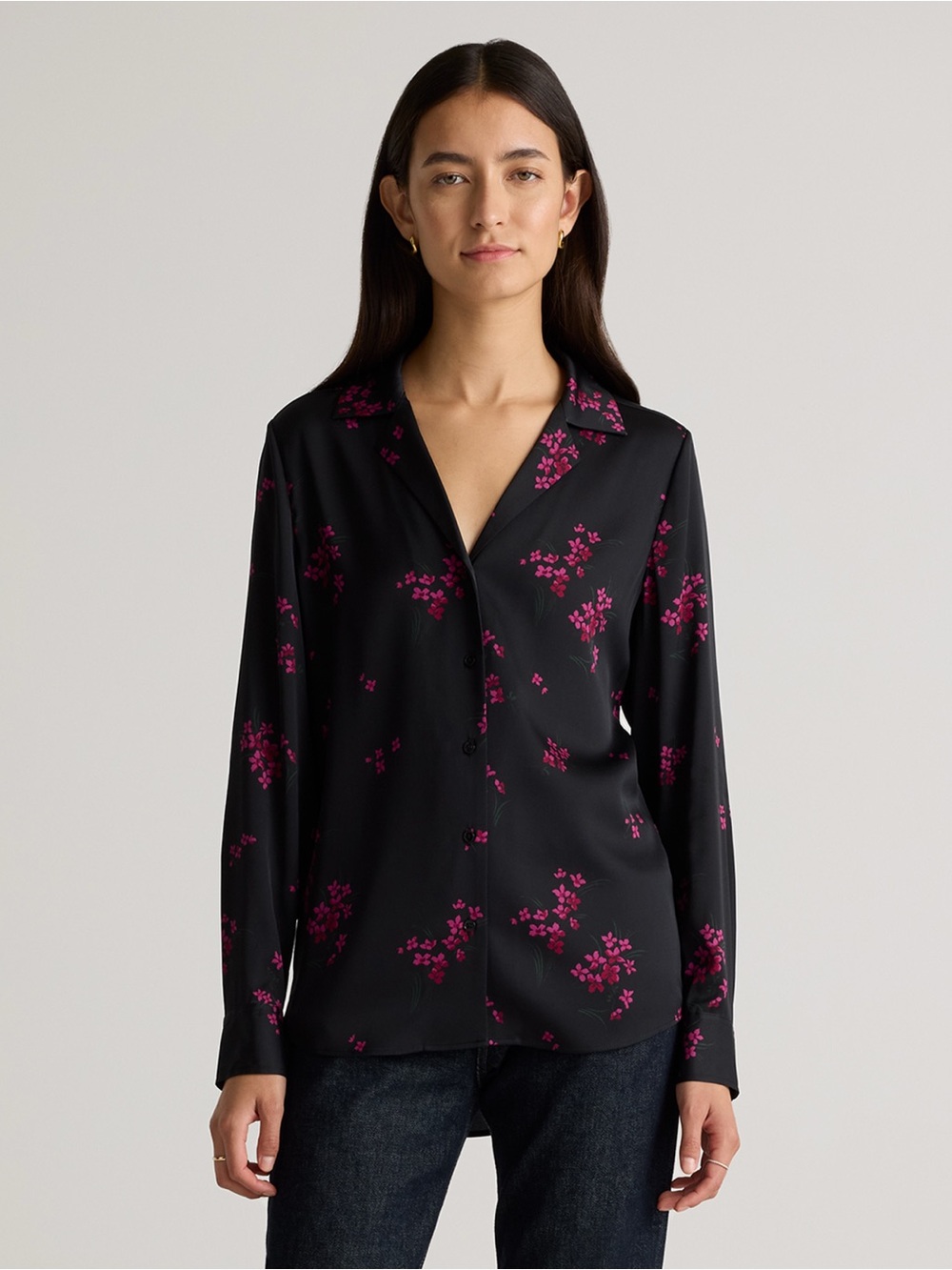Quince Silk Floral Shirt in Garnet Garden